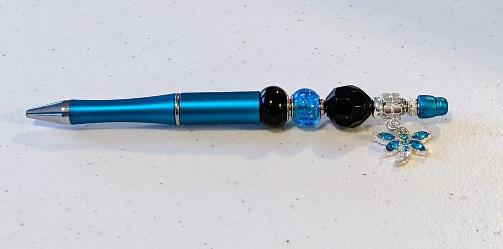 Beaded Pen - Blue, Black with Dangle, Beaded, Gift Idea,NEW